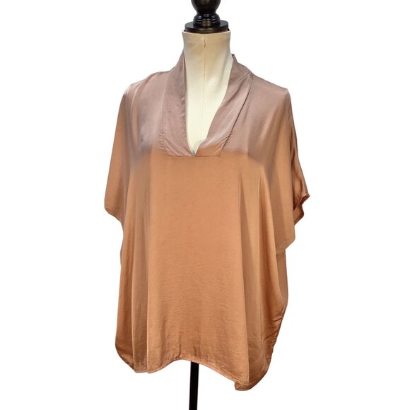Sofia Tops - Sofia Made In Italy Womens OS Loose Fit Satin Blouse Caramello Lagenlook Classic